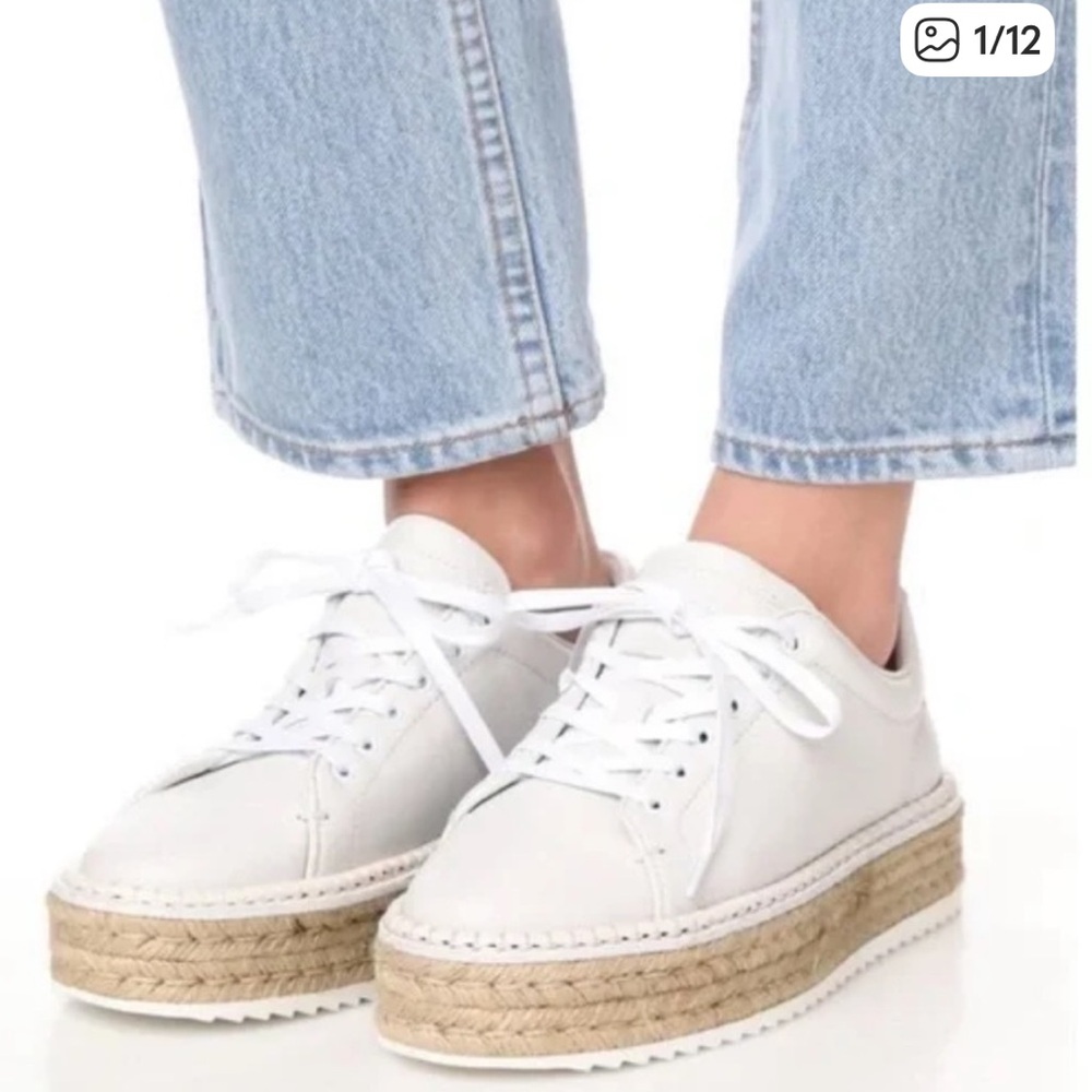 Rag & Bone Kent Platform Leather & Jute Espadrille Sneakers White 38 Classic
